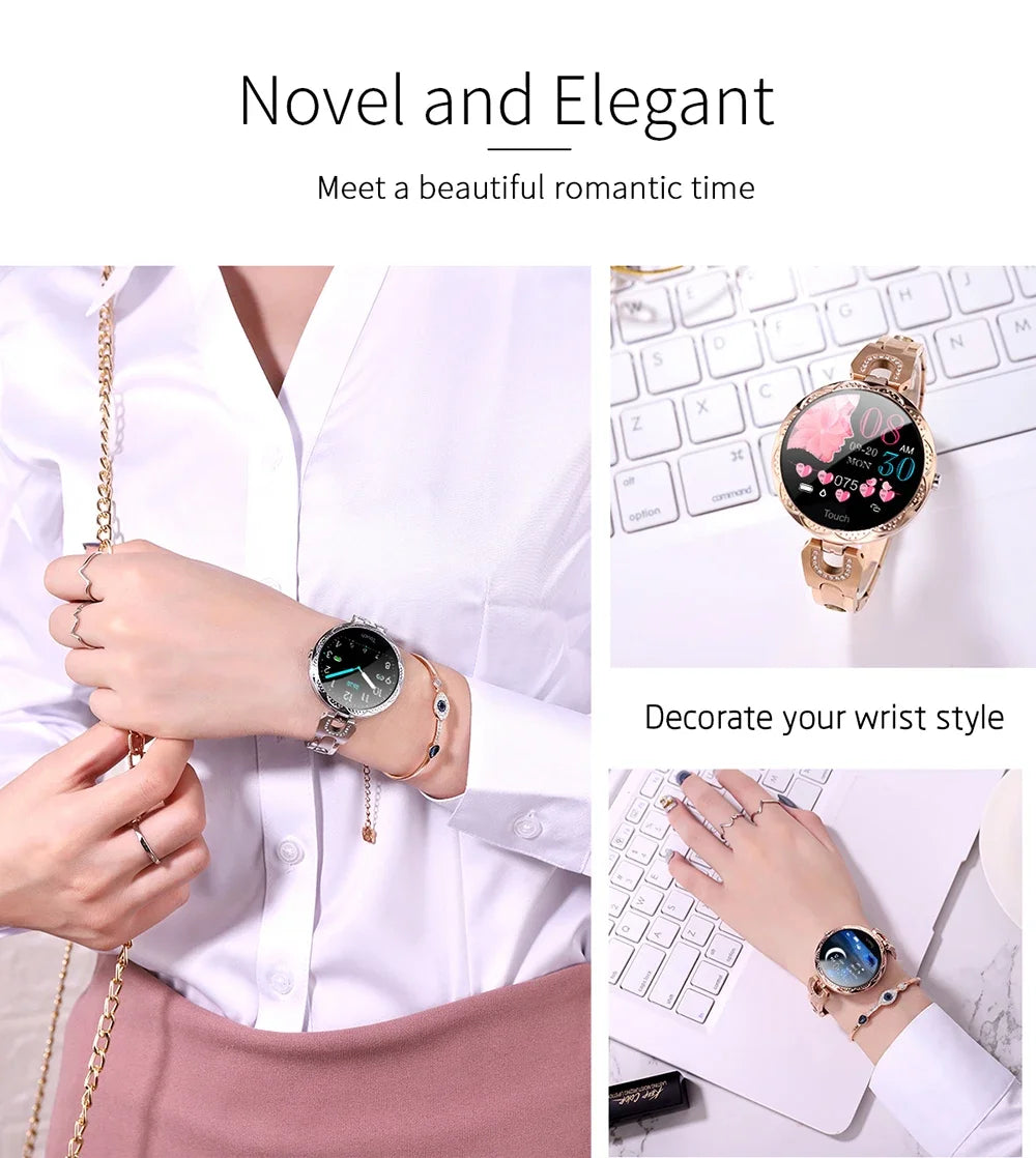 Fashion Ladies Smart Watch Luxury Women Bluetooth Wristband Waterproof Blood Pressure Fitness Tracker Bracelet Crystal Watch
