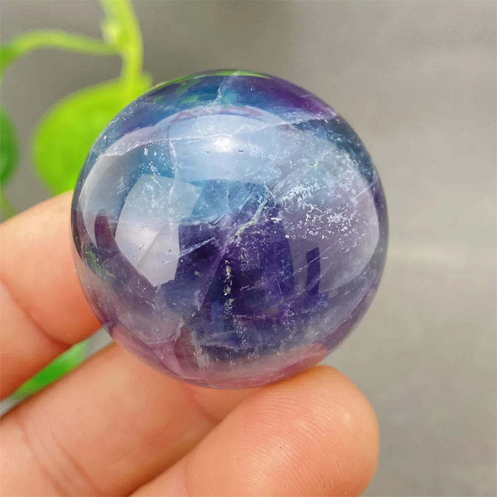 Natural Colorful Feather Fluorite Crystal Ball Hand Polished Yoga Meditation Fitness Ball Home Decoration+Base