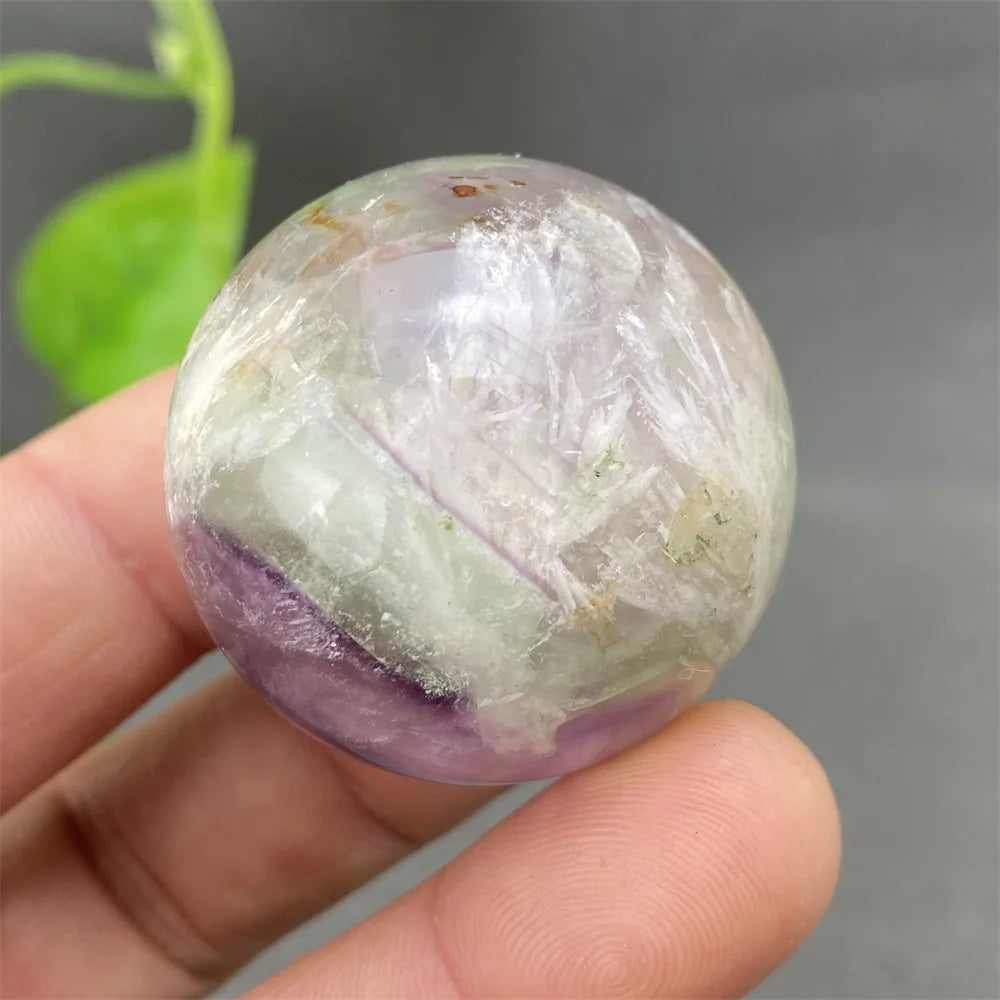 Natural Colorful Feather Fluorite Crystal Ball Hand Polished Yoga Meditation Fitness Ball Home Decoration+Base