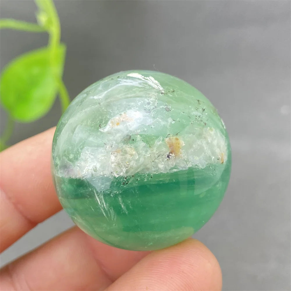 Natural Colorful Feather Fluorite Crystal Ball Hand Polished Yoga Meditation Fitness Ball Home Decoration+Base