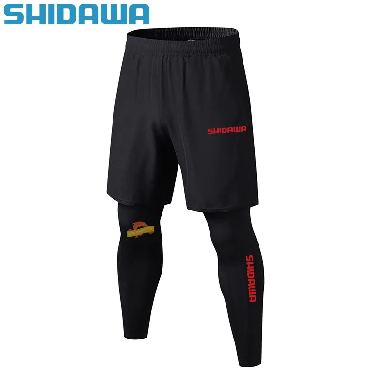 New Men Quick Drying Breathable Fake Two Piece Fishing Pants Running Training Fitness Pants Outdoor Elastic Hiking Cycling Pants