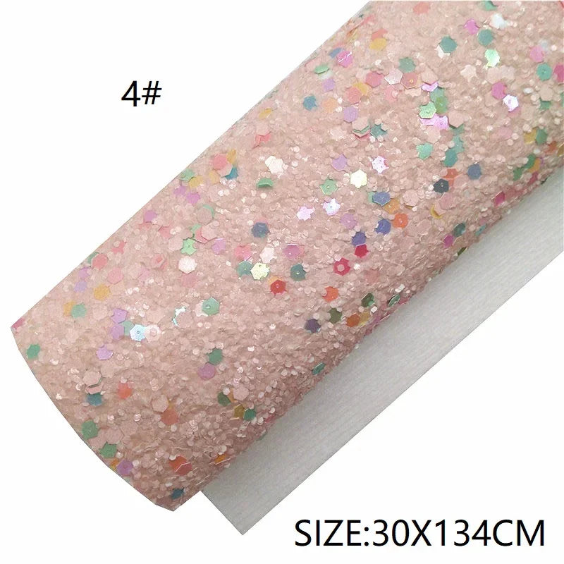 Rolls 30x134cm Sheets 21x29cm Pastel Colors Chunky Glitter Leather Felt Backing Glitter Faux leather For Bow Earrings DIY  6S134