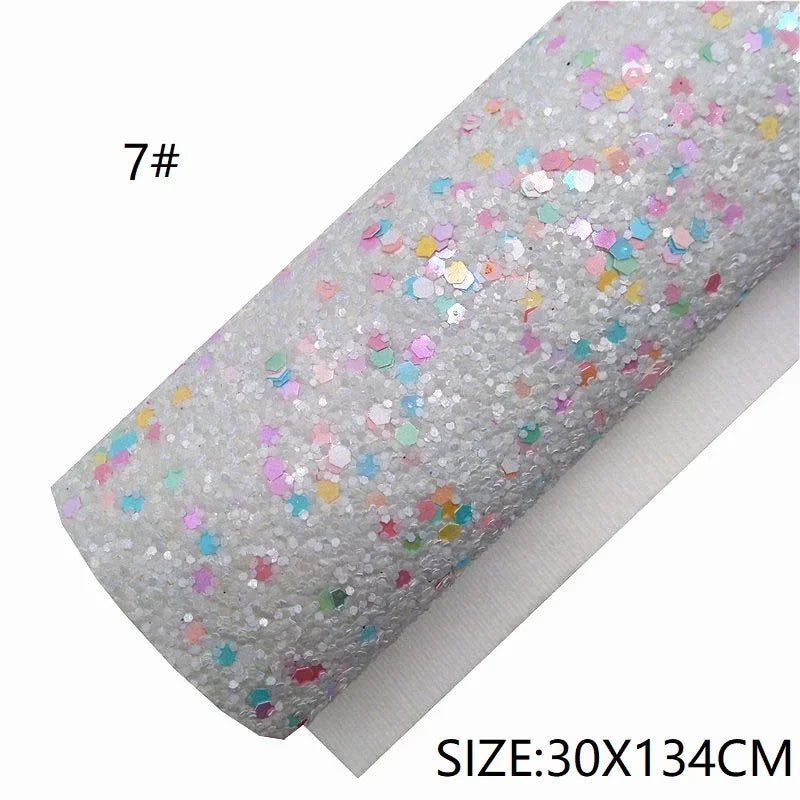 Rolls 30x134cm Sheets 21x29cm Pastel Colors Chunky Glitter Leather Felt Backing Glitter Faux leather For Bow Earrings DIY  6S134