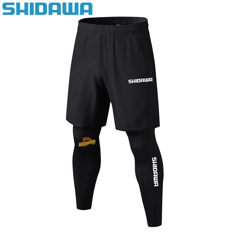 New Men Quick Drying Breathable Fake Two Piece Fishing Pants Running Training Fitness Pants Outdoor Elastic Hiking Cycling Pants