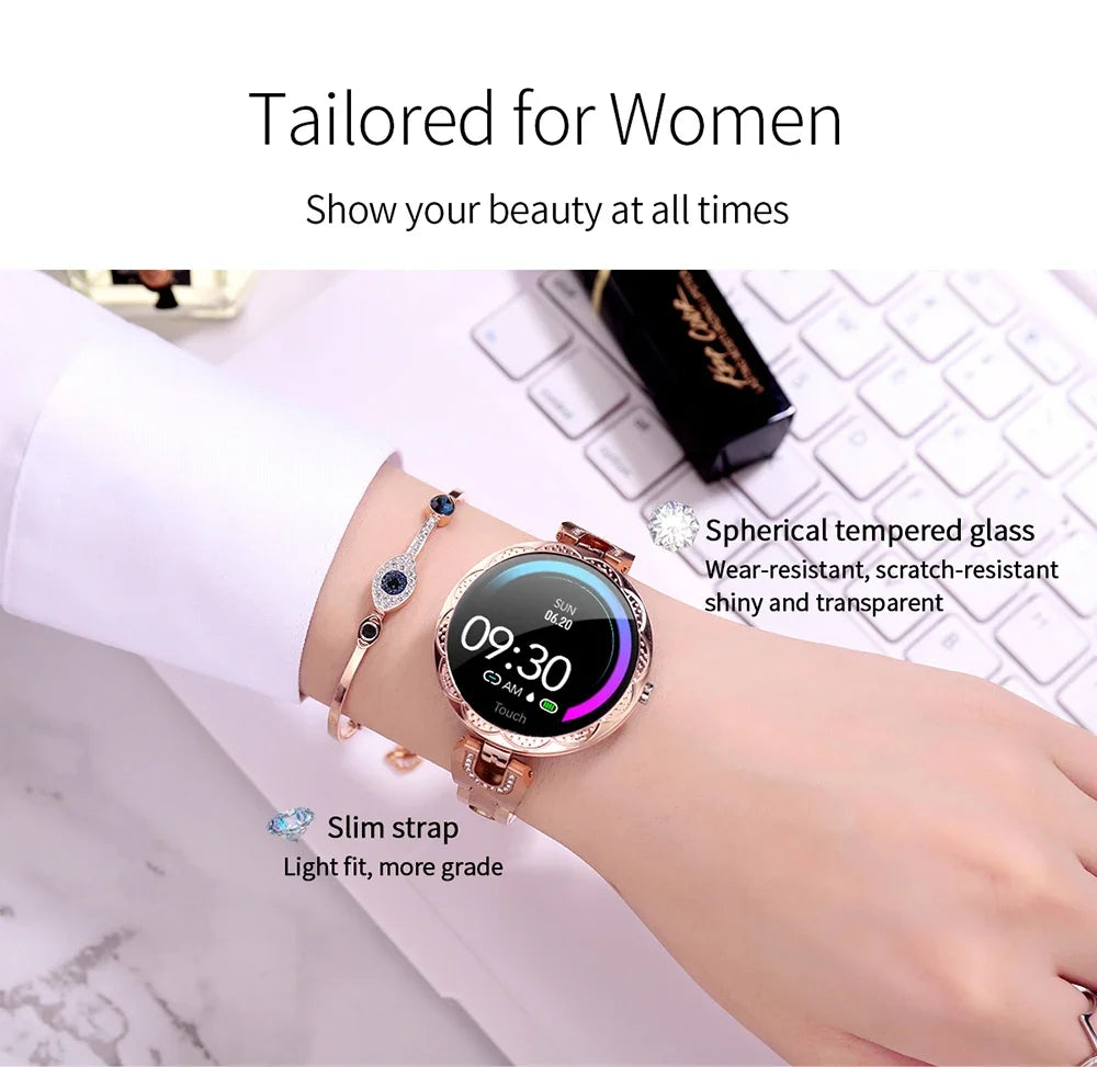 Fashion Ladies Smart Watch Luxury Women Bluetooth Wristband Waterproof Blood Pressure Fitness Tracker Bracelet Crystal Watch