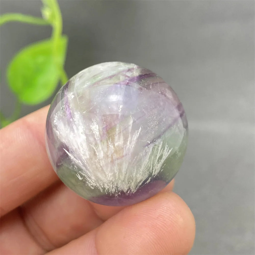 Natural Colorful Feather Fluorite Crystal Ball Hand Polished Yoga Meditation Fitness Ball Home Decoration+Base
