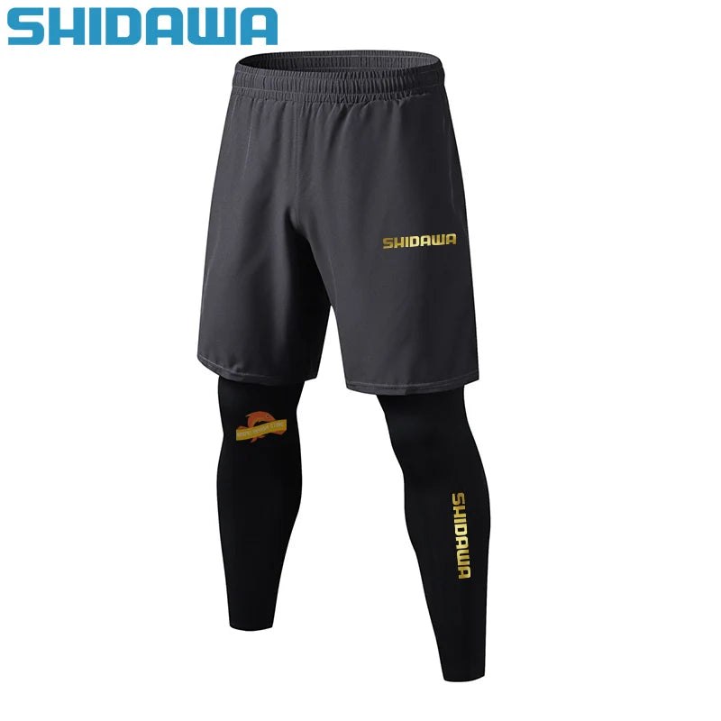 New Men Quick Drying Breathable Fake Two Piece Fishing Pants Running Training Fitness Pants Outdoor Elastic Hiking Cycling Pants