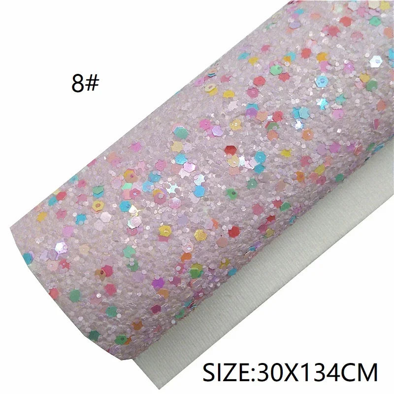 Rolls 30x134cm Sheets 21x29cm Pastel Colors Chunky Glitter Leather Felt Backing Glitter Faux leather For Bow Earrings DIY  6S134
