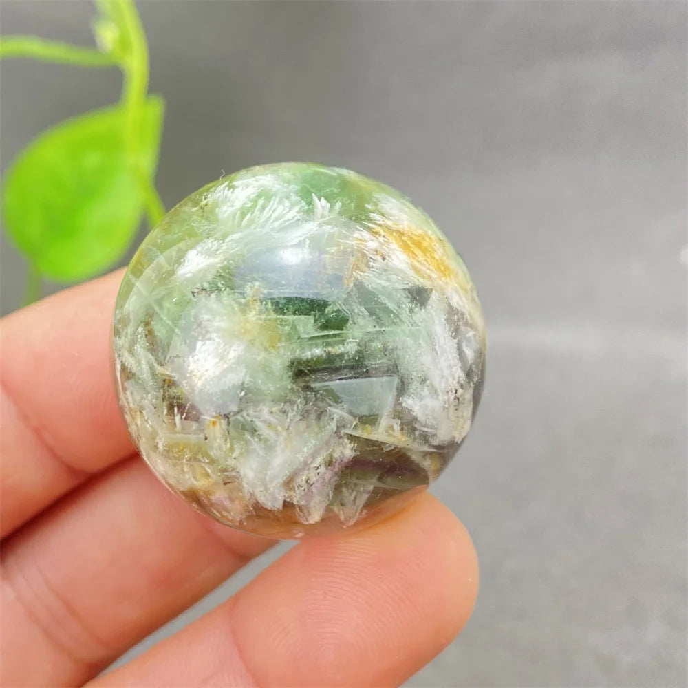 Natural Colorful Feather Fluorite Crystal Ball Hand Polished Yoga Meditation Fitness Ball Home Decoration+Base