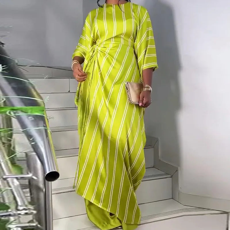 Asymmetrical Split Maxi Top and Wide Leg Pants Two Piece Set for Women Elegant Summer Outfits for Women Casual Loose Fit Style