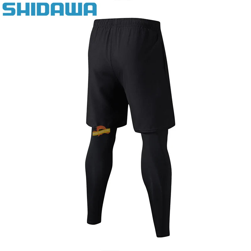 New Men Quick Drying Breathable Fake Two Piece Fishing Pants Running Training Fitness Pants Outdoor Elastic Hiking Cycling Pants