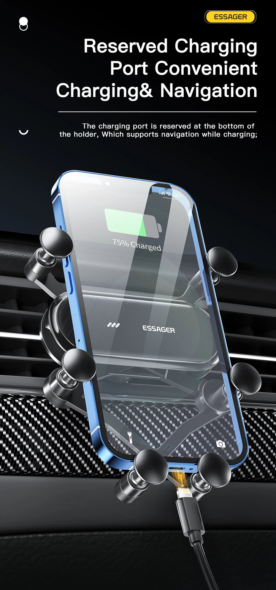 Essager Gravity Car Phone Holder Air Vent Clip Mount Mobile Phone Stand In Car GPS Support For iPhone 14 13 Pro Xiaomi Samsung