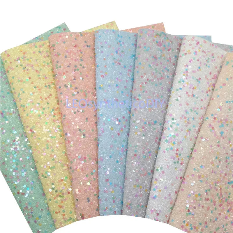Rolls 30x134cm Sheets 21x29cm Pastel Colors Chunky Glitter Leather Felt Backing Glitter Faux leather For Bow Earrings DIY  6S134