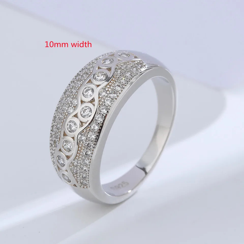 Buyee 925 Sterling Silver Big Ring Finger White Zircon Ring for Woman Man Fashion Luxury Wedding Party Fine Jewelry Circle